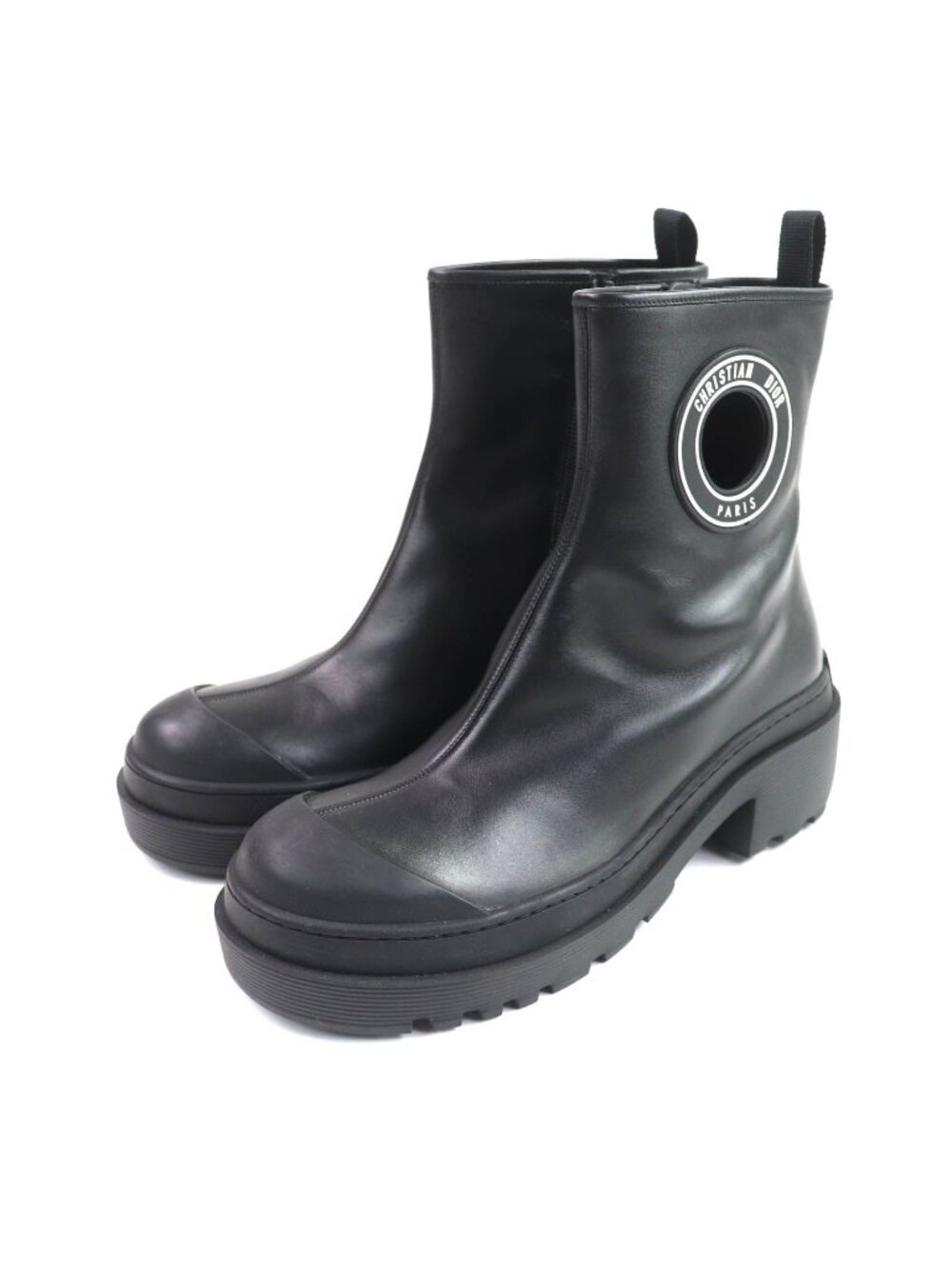 Dior Symbol Rubber Logo Patch Side Zip Leather Ankle Boots Black